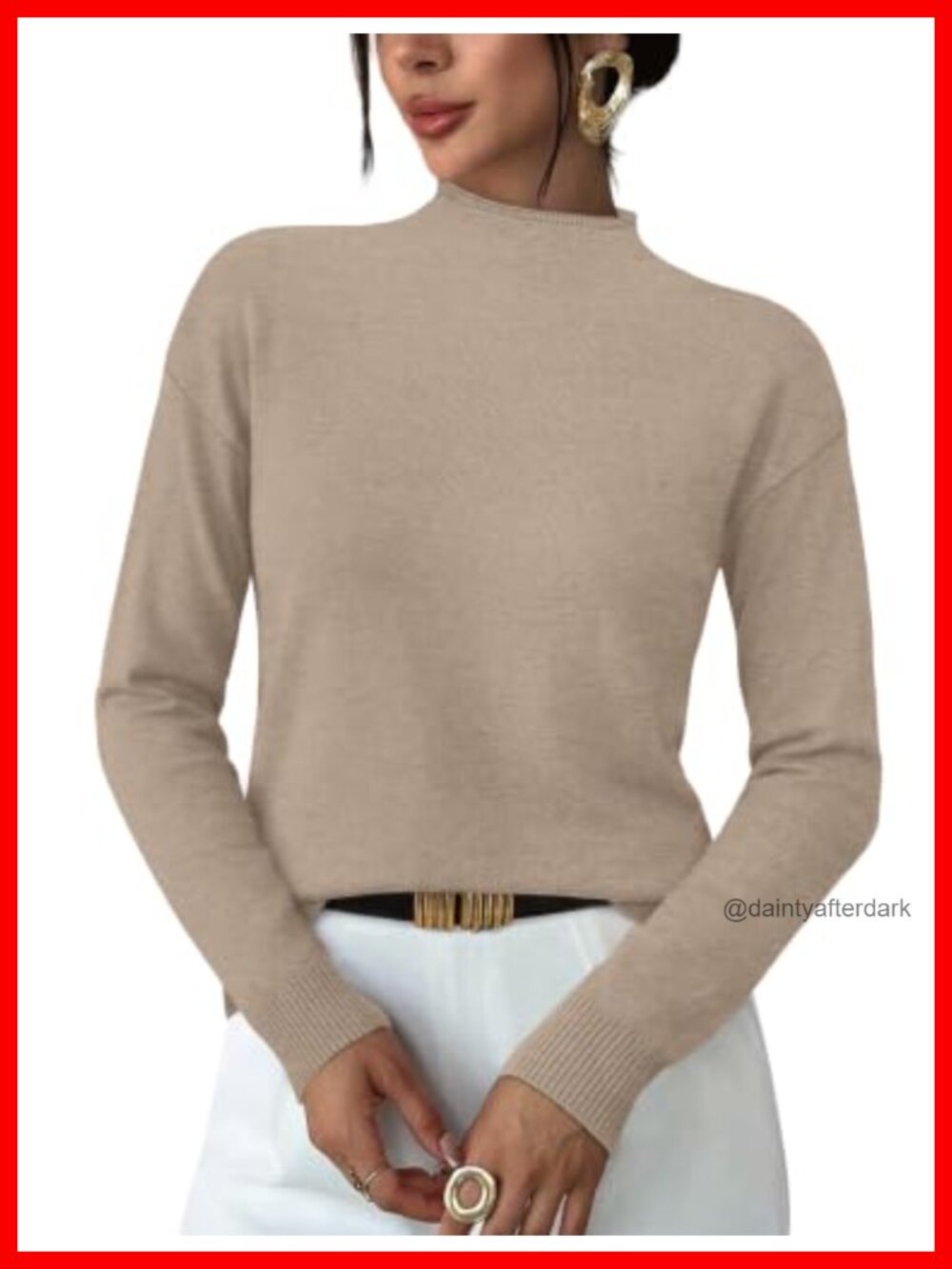 Womens Mock Neck Sweater Long Sleeve Lightweight Knit Pullover